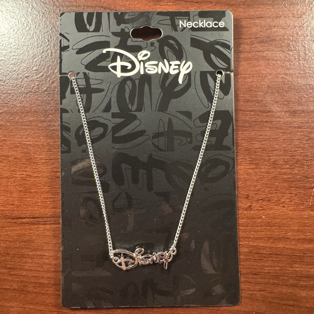 Disney Signature Logo 18” Necklace Silver Tone Neon Tuesday Parks Jewelry New